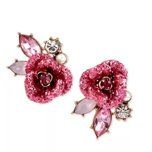 Betsey Johnson Glitter Rose Mismatch Stud Earrings - Picture 1 of 4